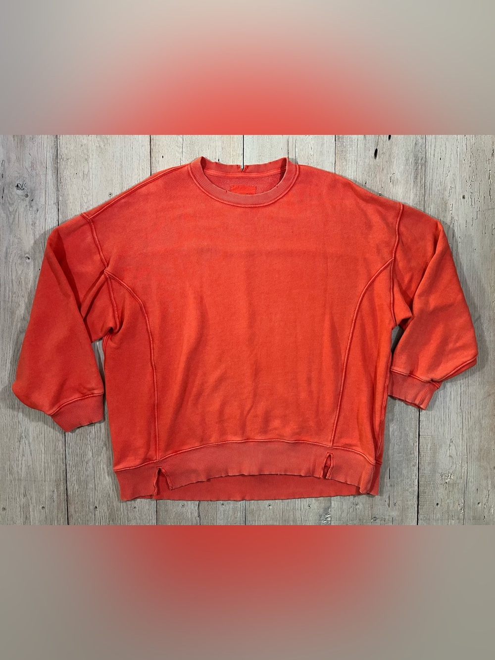 Aerie Oversized Baggy Orange Distressed Crewneck Sweatshirt Size L